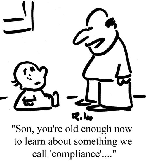 "Son, you're old enough now to learn about something we call 'compliance'...."