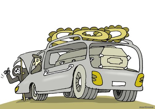 Death helps with a broken down Hearse