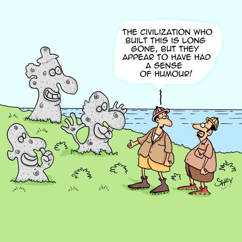 "The civilization who built this is long gone, but they appear to have had a sense of humour!"