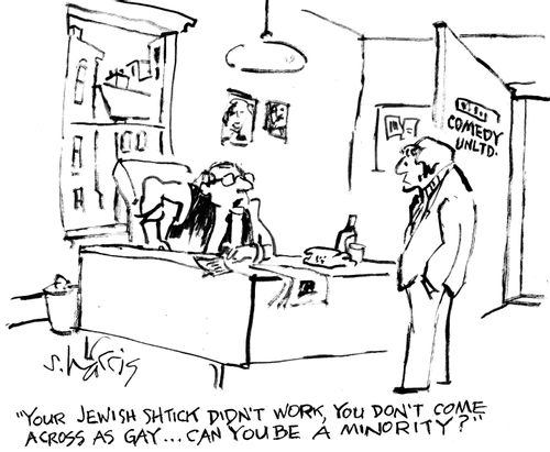 "Your Jewish shtick didn't work, you don't come across as gay..can you be a minority?"