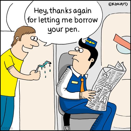 "Hey, thanks again for letting me borrow your pen."