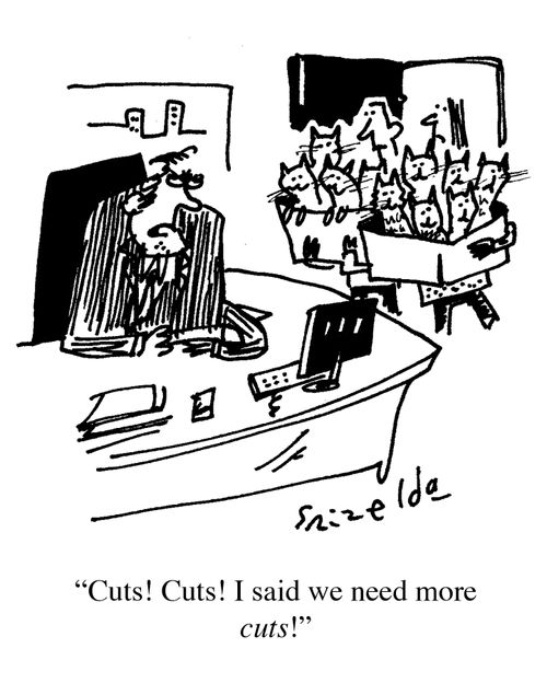 "Cuts, cuts! I said we need more cuts!"