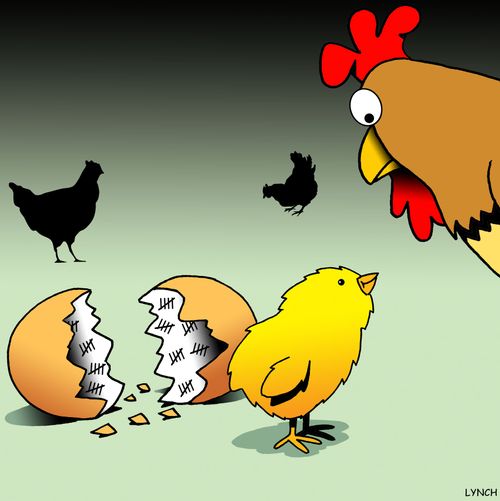 Chick escapes from egg prison.