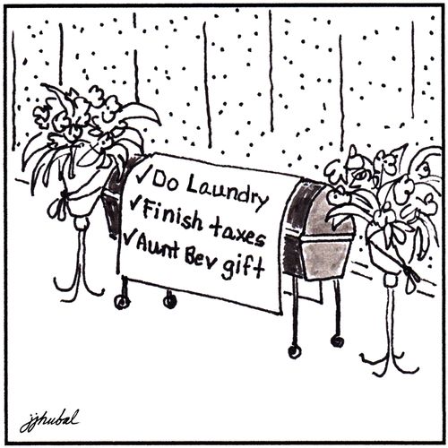 Do laundry, finish taxes, Aunt Bev gift.