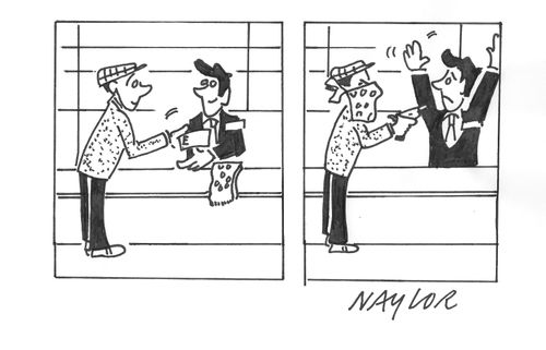 Man buys a scarf from a man and then robs him.