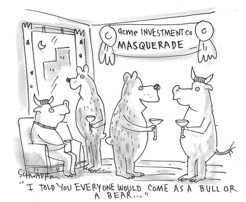 "I told you everyone would come as a bull or a bear..."