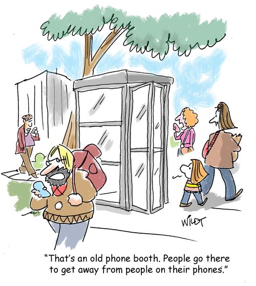 "That's an old phone booth. People go there to get away from people on their phones."