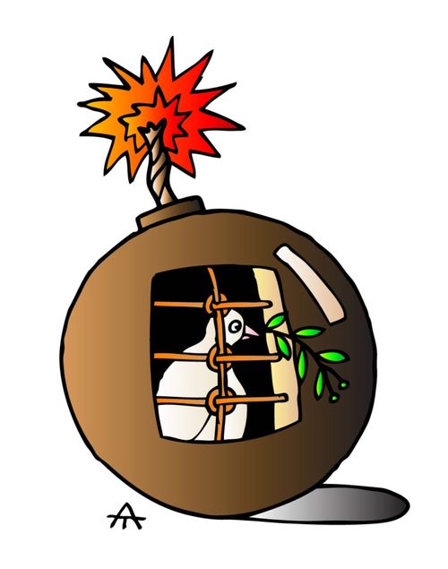 The dove of peace locked inside a bomb.