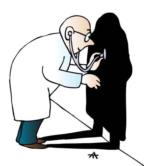 Doctor checking his own shadow.
