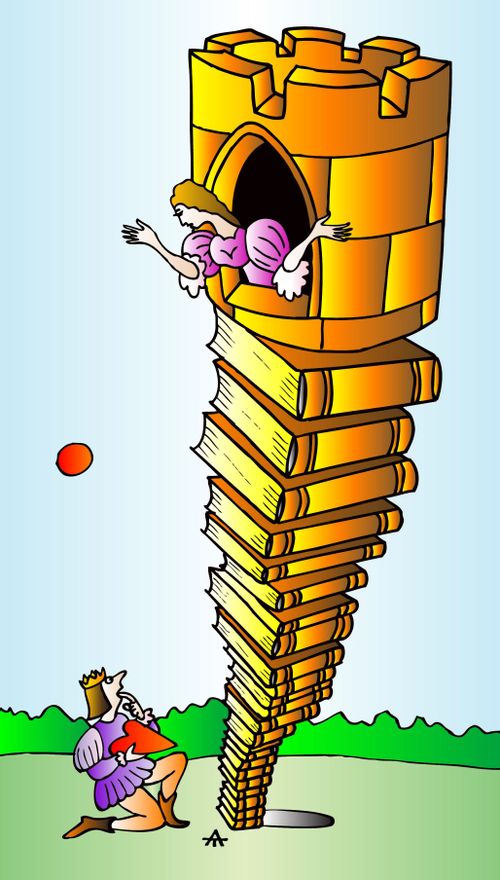 Rapunzel in a tower of books.