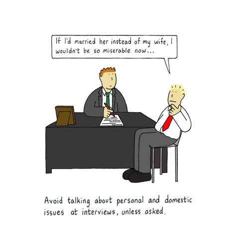 Avoid talking about personal and domestic issues at interviews, unless asked.