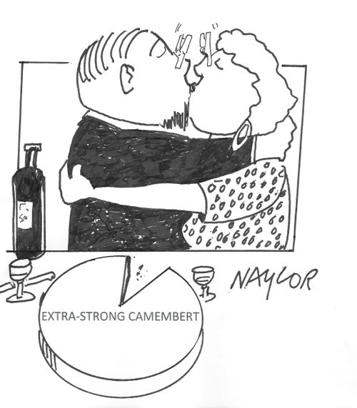 Kissing after eating extra strong Camembert.