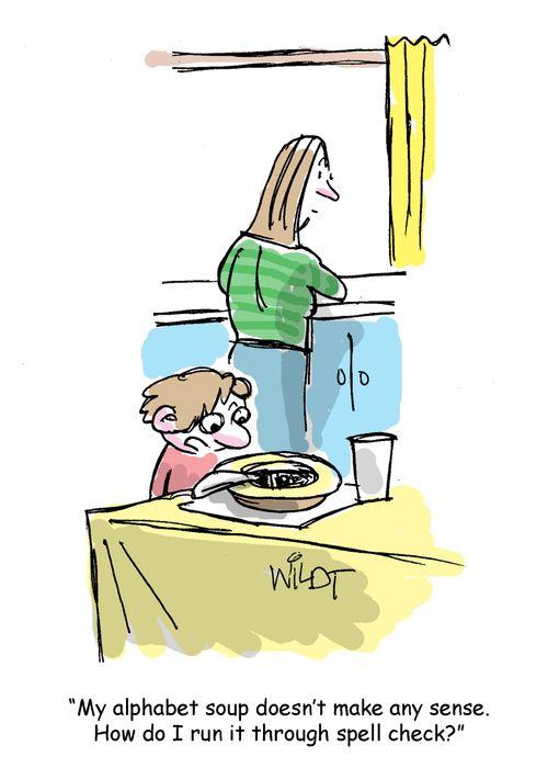 "My alphabet soup doesn't make any sense. How do I run it through spell check?"