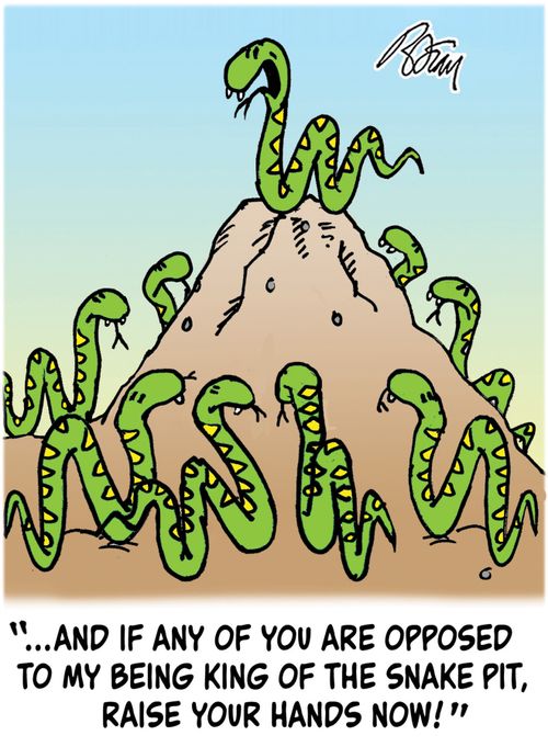 "...and if any of you are opposed to my being king of the snake pit, raise your hands now!"