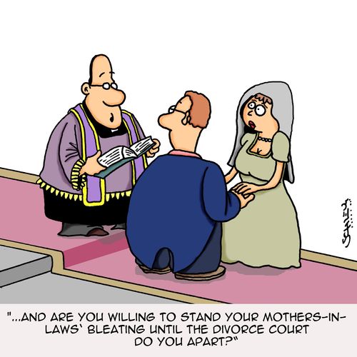 "....And are you willing to stand your mothers-in-laws' bleating until the divorce court do you apart?"