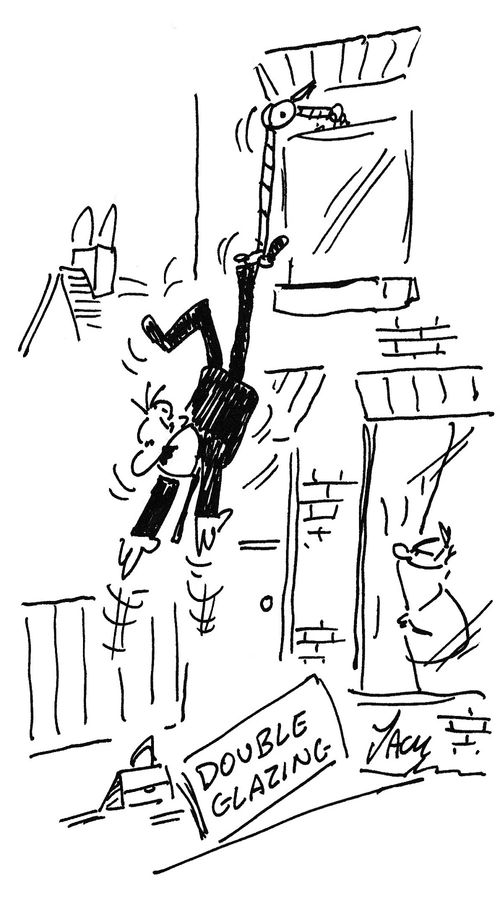 Salesman caught by irate customer.
