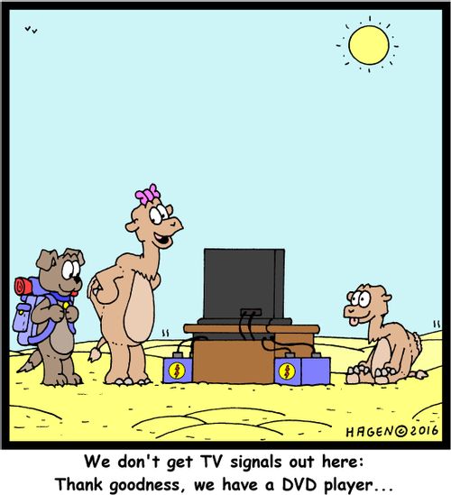 "We don't get TV signals out here: Thank goodness, we have a DVD player..."