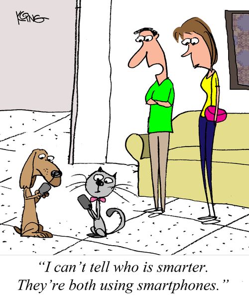 "I can't tell who is smarter. They're both using smartphones."