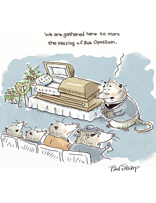 "We are gathered here to morn the passing of Bob Opossum."