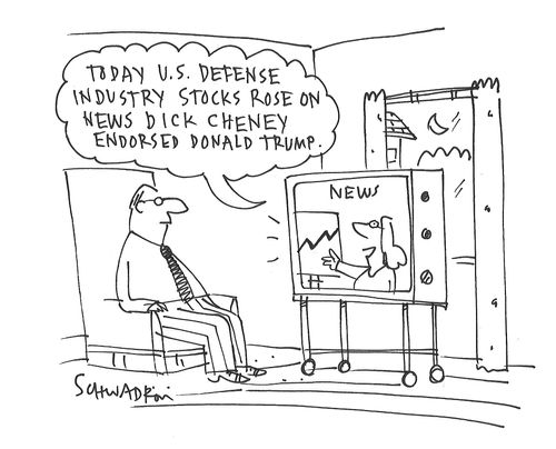 "Today U.S. Defense Industry stocks  rose on news Dick Cheney endorsed Donald Trump."
