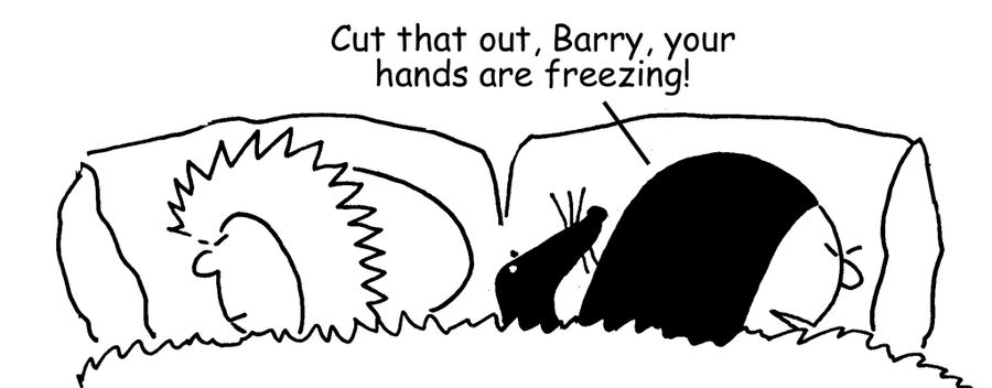 "Cut that out, Barry, your hands are freezing."