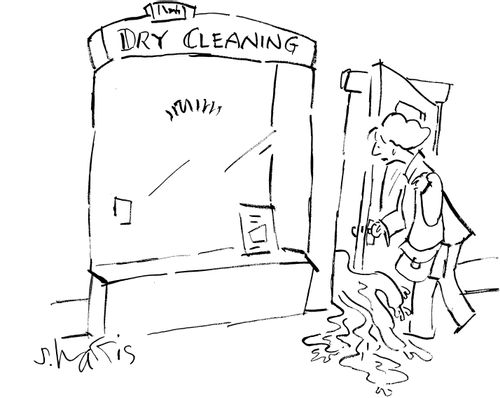 'Dry cleaning' water comes out of door.