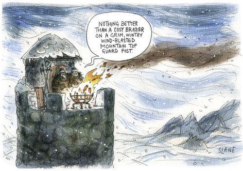 "Nothing better than a cosy brazer on a grim, wintry wind-blasted mountain top guard post."
