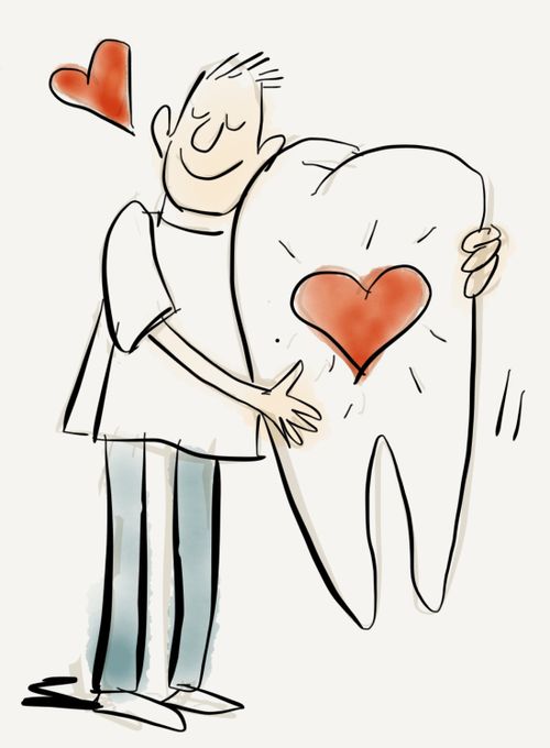 Dentist hugs a large tooth