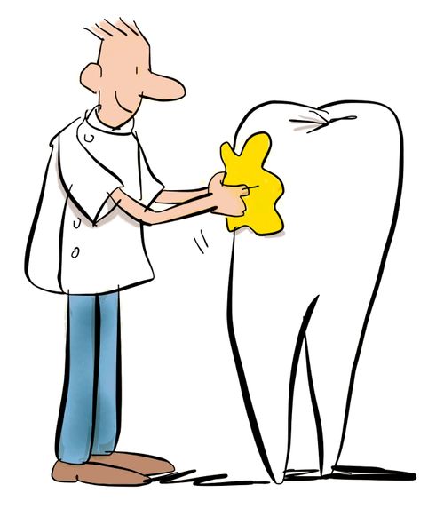A dentist polishing giant tooth