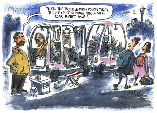 "That's the trouble with youth today. They expect to move into  nice car right away."