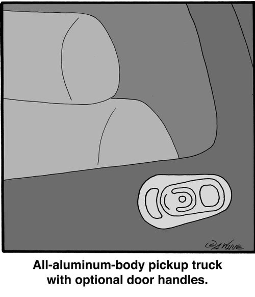 All-aluminum-body pickup truck with optional door handles.