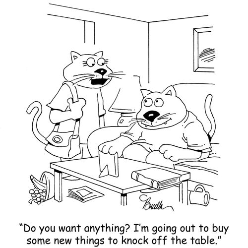 "Do you want anything? I'm going out to buy some new things to knock off the table."
