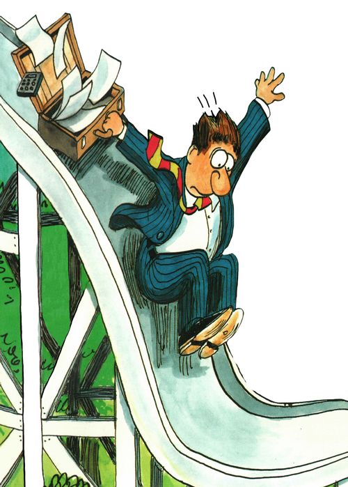 Businessman on a Slippery Downward Slide.