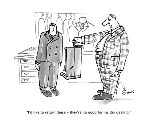 "I'd like to return these - they're no good for insider dealing."