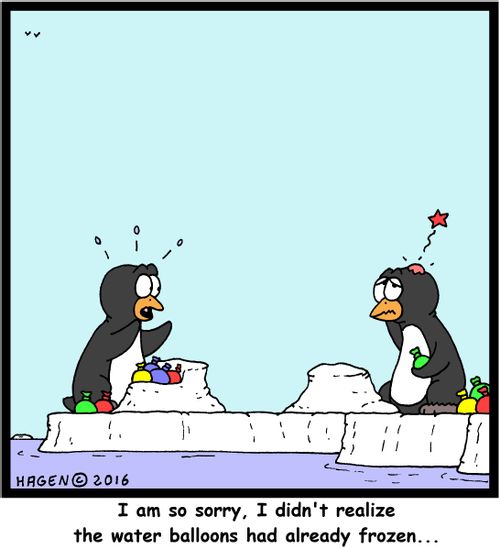 "I'm so sorry, I didn't realize the water balloons had already frozen..."