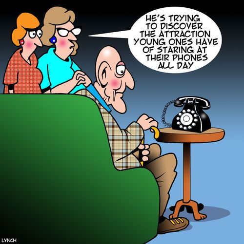 "He's trying to discover the attraction young ones have of staring at their phones all day."