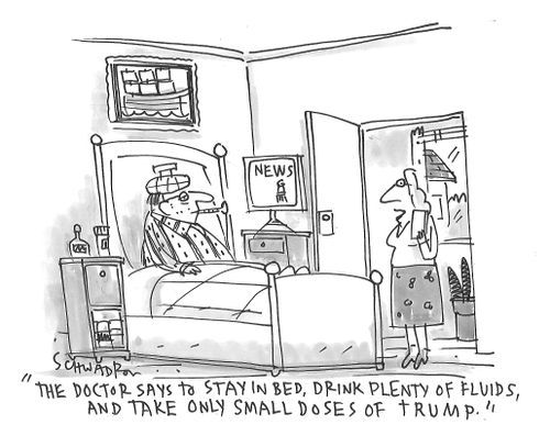 "The doctor says to stay in bed, drink plenty of fluids, and take only small doses of Trump."