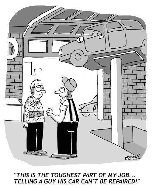 "This is the toughest part of my job... telling a guy his car can't be repaired!"