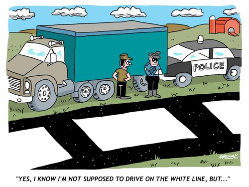 "Yes, I know I'm not supposed to drive on the white line, but..."