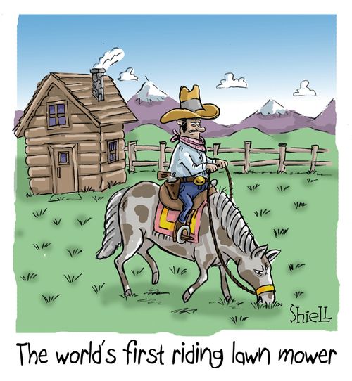 The world's first riding lawn mower.