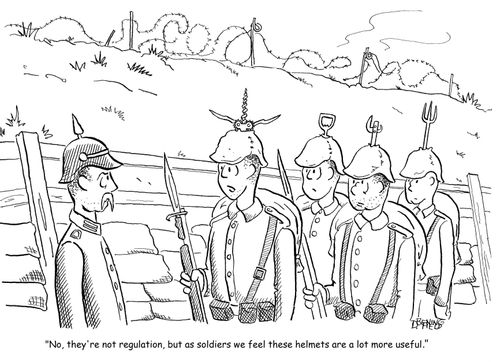"No, they're not regulation, but as soldiers we feel these helmets are a lot more useful."