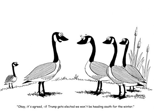 "Okay, it's agreed, - if Trump gets elected we won't be heading south for the winter."