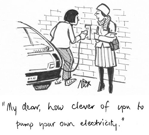"My dear, how clever of you to pump your own electricity."