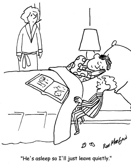 "He's asleep so I'll just leave quietly."