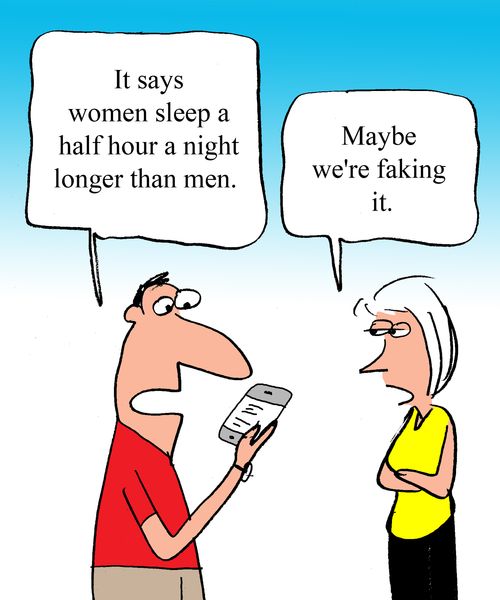"It says women sleep a half hour a night longer than men."  