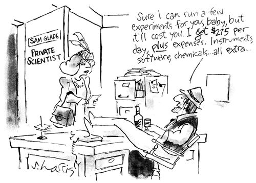 "Sure I can run a few experiments for you, baby, but it'll cost you. I get $275 per day, plus expenses.  Instruments, software, chemicals...all extra."