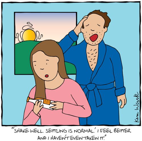"'Shake well. Settling is normal.' I feel better and I haven't even taken it."