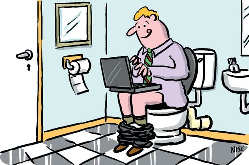 Man using wi-fi to surf the internet whilst on the lavatory