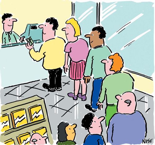 People queuing in a shop