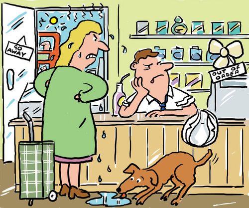 Angry customer and lazy shopkeeper
